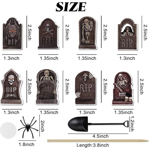 Halloween Cupcake Toppers Set with Tombstones Spiders and Mini Spoons - 96 pcs