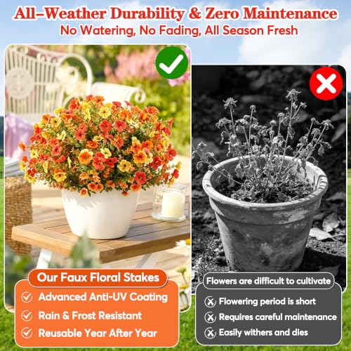 Artificial Fall Topiary Flowers with Stakes - 27.5 Inch Outdoor Decor, Violet Variation