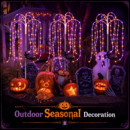 Halloween Solar Willow String Lights - Purple Orange Firework 3-Pack