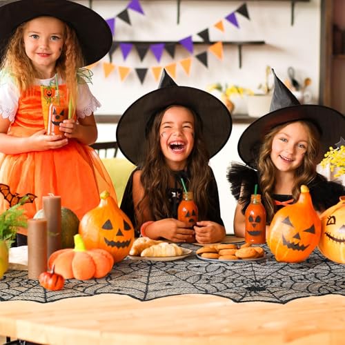 2 PCS Halloween Table Runner with Black Lace Spider Web - 72 Inch, Spooky Holiday Decor