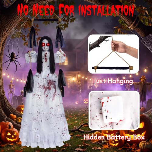 Girl 4.5 FT Hanging Halloween Swinging Ghost Prop with Sound & Lights