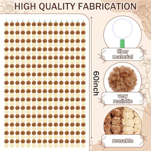 15 Pack Marigold Garland for Decor - Cream White & Brown, 5ft