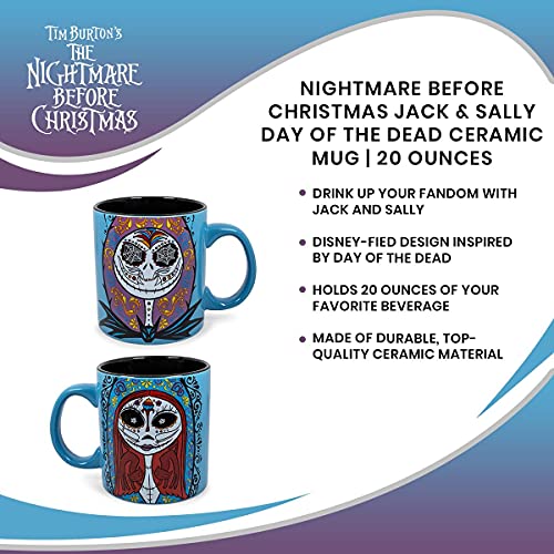 Nightmare Before Christmas Jack & Sally Day of the Dead Ceramic Coffee Mug - 20oz Oversized Drinkware