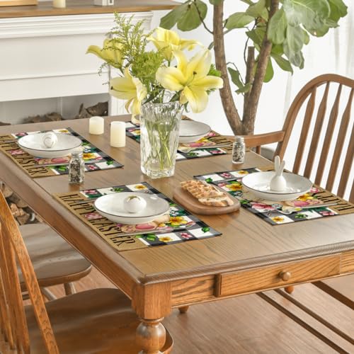 Easter Placemats Set of 4 - Buffalo Plaid Bunny Egg Spring Dinner Decor