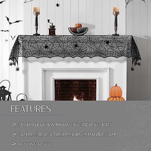 Halloween Spider Lace Table Runner - Black 13 x 70 Inches Decor