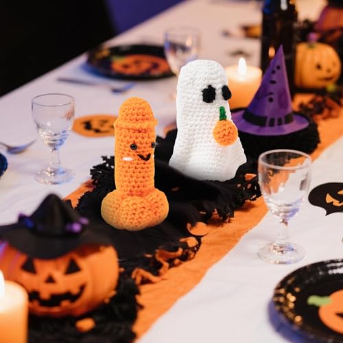 Halloween Crochet Ghost and Pumpkin Dolls Set - Handcrafted Quirky Decorations