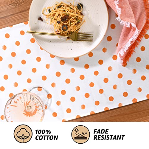 Polka Orange Fall Table Runner 14x72 Inches - Cotton Boho Decor