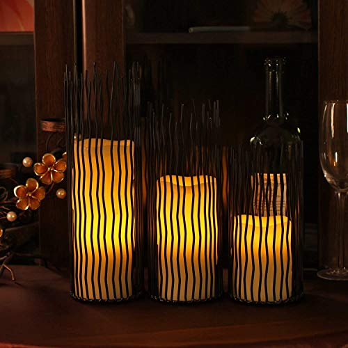 Black Metal Candle Holders Set of 3 - Modern Indoor & Outdoor Pillar Candlesticks with Varying Sizes - Metal Black / 3 Pack