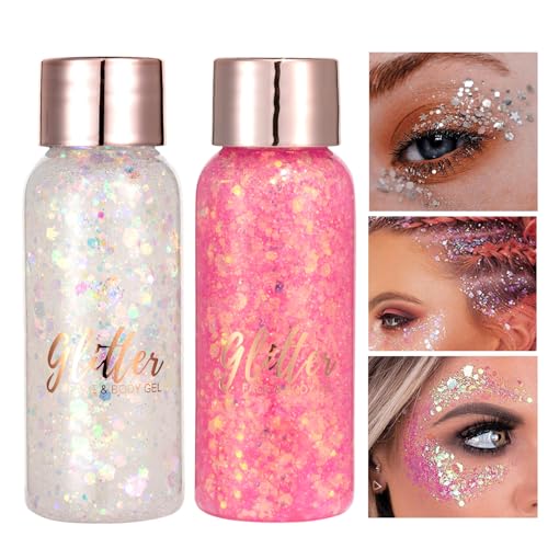 Liquid Chunky Glitter Eyeshadow & Body Gel - Dark Pink & Peach Pink Variations, Long Lasting Sparkle, 30g
