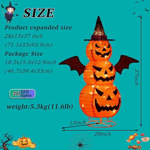 Outdoor 37-Inch Collapsible Pumpkin Man with LED Lights for Halloween Yard Decor