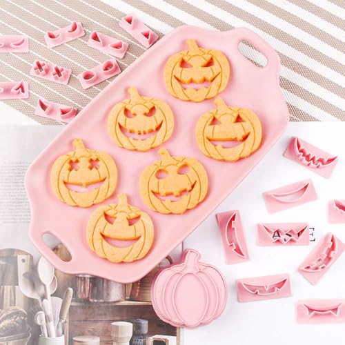 Mini Pumpkin Cookie Cutters Set with Interchangeable Faces for Halloween & Fall Baking
