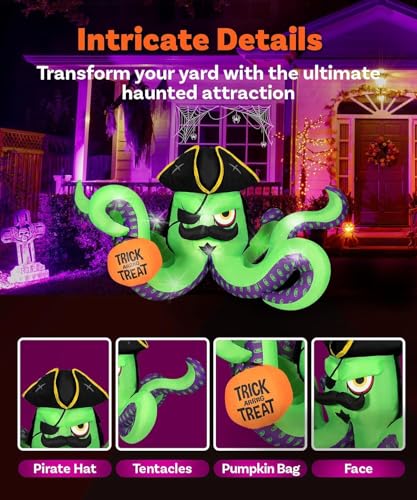 12FT Pirate Octopus Inflatable Halloween Yard Decoration with Lights - Outdoor Display