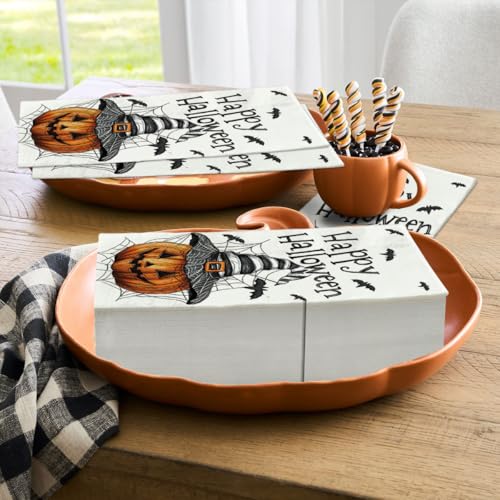 Halloween Paper Napkins 100 Pack - Pumpkin Devil Design, 2-Ply Disposable Party Tableware