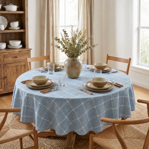 Horaldaily Rustic Plaid Round Table Cloth 70x70 Inch Blue