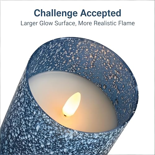 Raindrops Blue Flameless Candles with Remote Control - Real Wax Glass Battery Operated Set