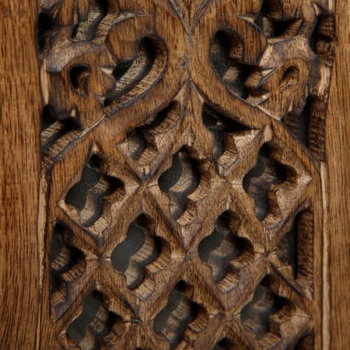 16 Inch Jharokha Wooden Candle Sconce with Mirror, Rustic Burnt Finish - Pack of 2