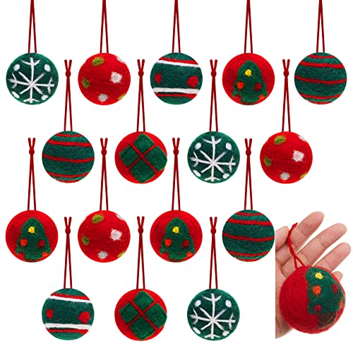 Christmas Felt Ornaments Balls - 18 Pcs Retro Felt Pom Poms for Holiday Decor - Green, Red, White, 2 Inch