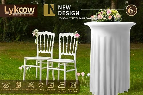 Pure White 6 Pack Stretch Cocktail Table Covers 32x43 Inch Fitted High Top Party Cloth