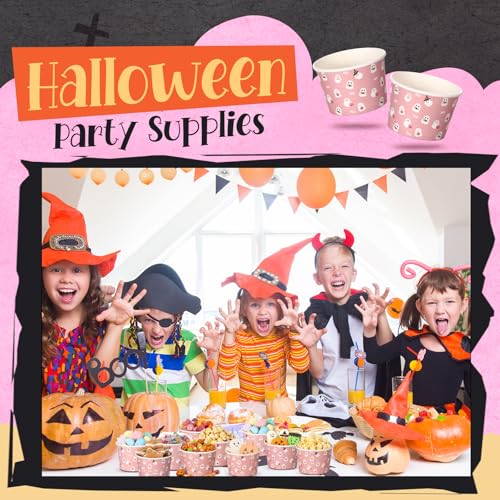 Pink Ghost Halloween Disposable Paper Bowls 9oz - 24 Pack for Parties & Snacks
