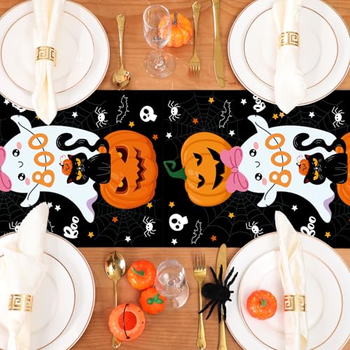 Halloween Ghost Pumpkin Table Runner Set - Plastic 14 x 108 Inch, 6 Pieces - Pumpkin Variation