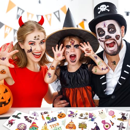 96-Piece Glitter Halloween Temporary Tattoos for Kids, Ghosts Pumpkins Spiders