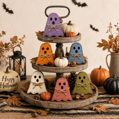Halloween Ghost Decor - Farmhouse Wooden Tabletop Signs for Indoor Halloween Party