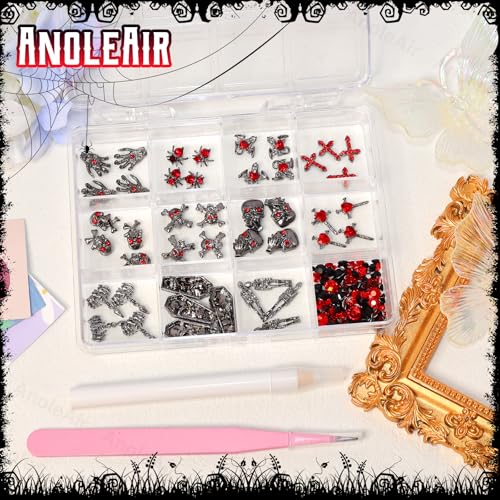 Halloween Nail Charms and Gems Set - Punk Gothic Skull Ghost Spider Designs