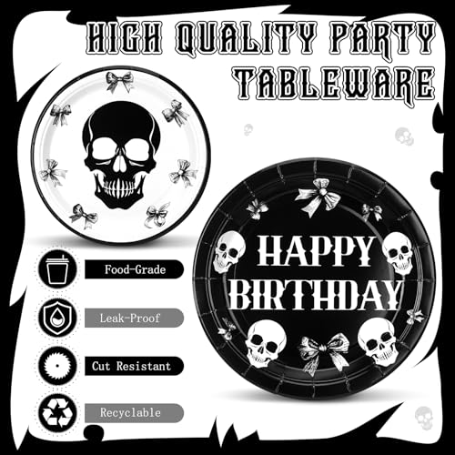 Gothic Halloween Birthday Party Tableware Set - Skeletons & Bows, 210 Pieces