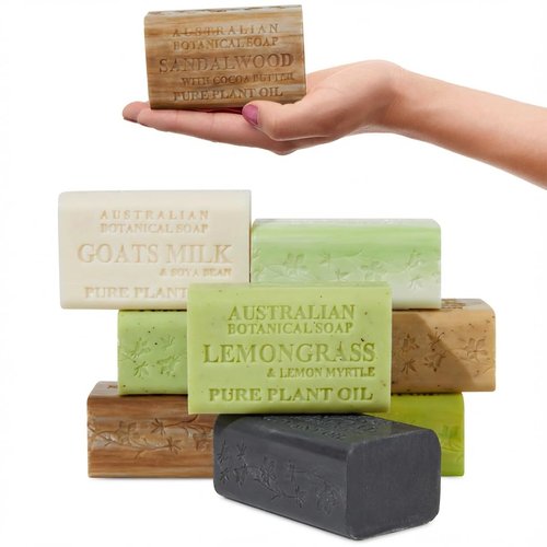 Australian Botanical Soap, 6.6 OZ Bars, Goat Milk, Eucalyptus, Sandalwood, Coconut, Charcoal, Aloe Vera, Lemongrass, and Tea Tree, Enriched with Organic African Shea Butter, Variety Pack of 8
