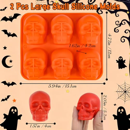 Large Orange Skull Silicone Mold - Halloween 12-Cavity Skull Baking Mold - 2 Pack