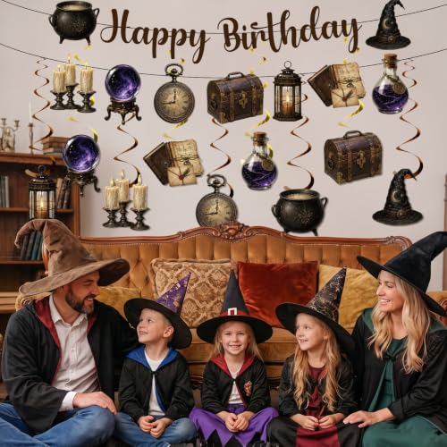 Multicolor Magical Birthday Party Decorations Banner & Hanging Swirls Set