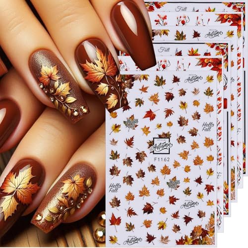 Fall Nail Stickers for Nail Art Maple Leaf Decals 6PCS Autumn Leaves Deer Design - Fall-03