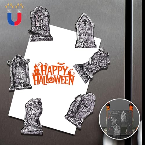 Halloween Fridge Magnets Set - Wooden Skeleton Tombstone & Witch Decor, Style 5