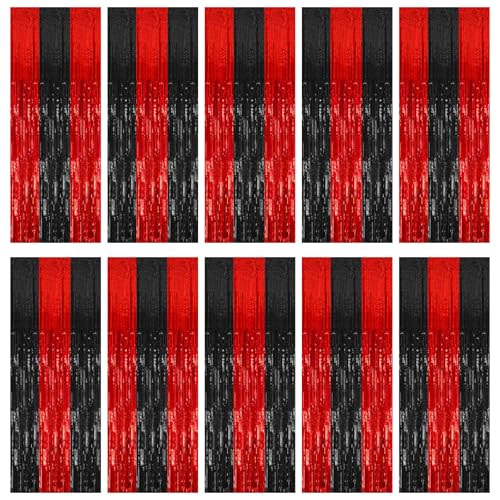 Black Red Foil Fringe Curtain Party Backdrop - 10 Pack, 39.4 x 78.7 inches