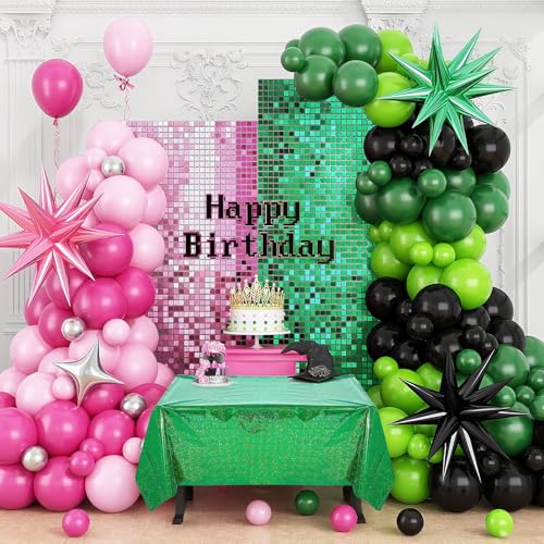 Pink and Green Holographic Tablecloth Set - 39x106 Inches for Halloween & Party Decorations