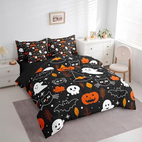 Halloween Bats Ghost Spider Bed in a Bag Comforter Set Twin 7 Pieces - Multi 08