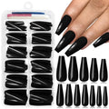 Long Black Coffin Press-On Nails with Glue & Tools – 120PCS Manicure Set