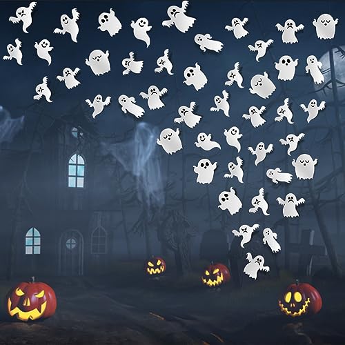A4 21 Pieces Halloween Ghost Wall Decor Stickers - Reusable 3D Wall Decals for Halloween Party & Home