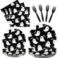 Halloween Paper Tableware Set with Ghost Design, 100 Pcs - Serves 25 - Halloween