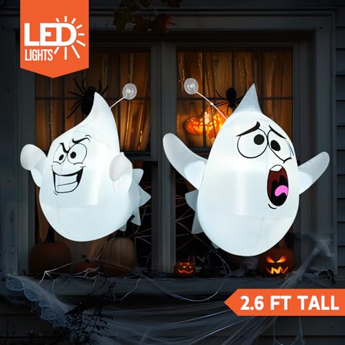 Halloween Inflatable Ghost Decoration with LEDs - Silly Ghost Variant, Outdoor & Window Decor
