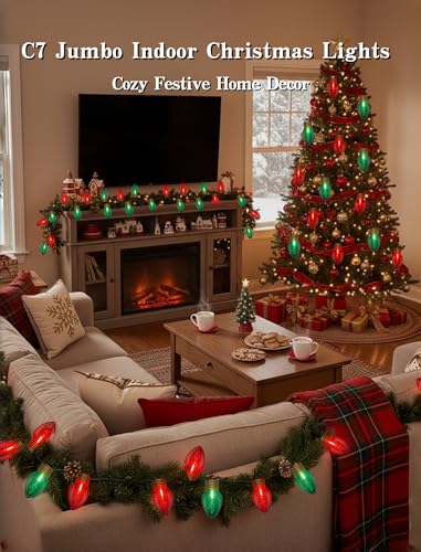 16FT Jumbo Red and Green Christmas Lights Outdoor Giant Christmas Decorations with 10 LED Clear Red Green Bulbs - Variation: LED Clear Red Green