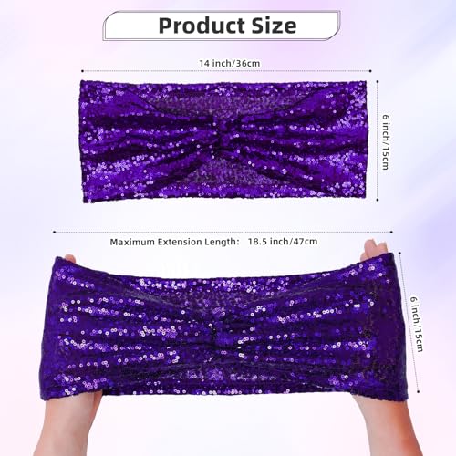 14x6 Purple Sequin Chair Sashes - Pack of 100 Folding Bow Covers for Weddings and Parties