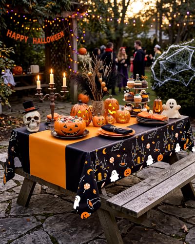 Halloween Plastic Tablecloth 54x108 Inches - 3 Pack Rectangle for Parties