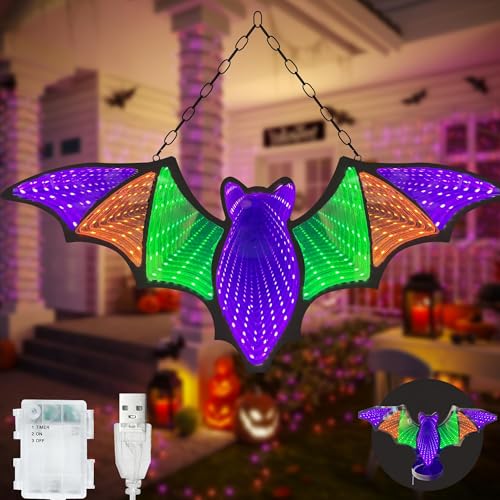 Halloween Bat Neon Sign - Purple & Green 3D Effect Indoor LED Wall Light