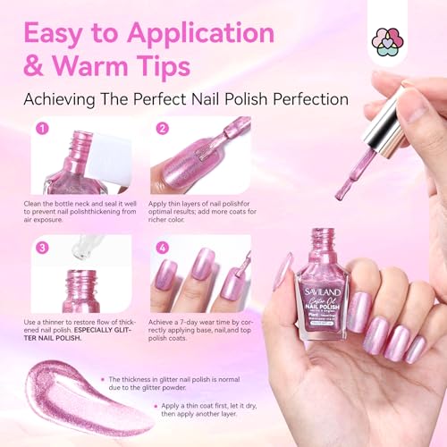 Pink Holographic Nail Polish - Metallic Finish, 10ml, Fast Drying - SAVILAND