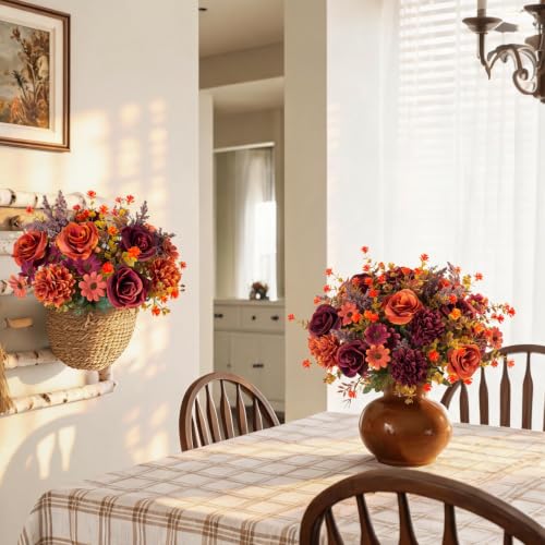 Artificial Fall Flowers for Vase - Orange & Brown Autumn Centerpiece