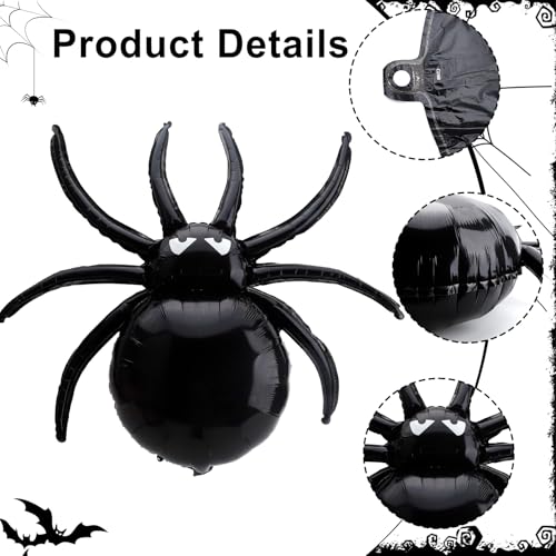 Large Halloween Black Spider Balloons – 33 Inch Foil Spiders for Spooky Party Decorations, 5 Pack