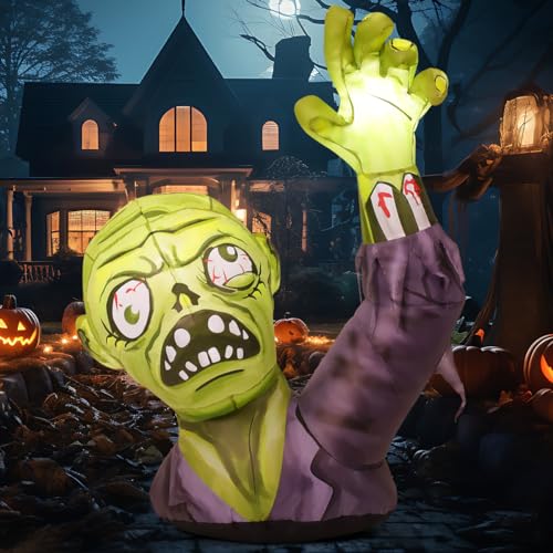 Inflatable Halloween Zombie Decor with Built-in LEDs - 5.2 FT Outdoor Yard Terror