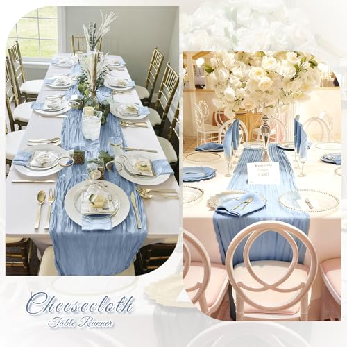 3 Pack Dusty Blue Cheesecloth Table Runner 17x108 Inch for Wedding Party Home Decor