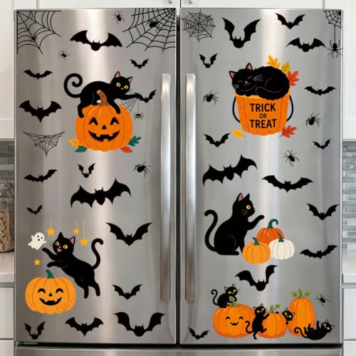 Halloween Cat Lantern Window Stickers - Orange1 Autumn Fall Decorations for Home & Outdoors